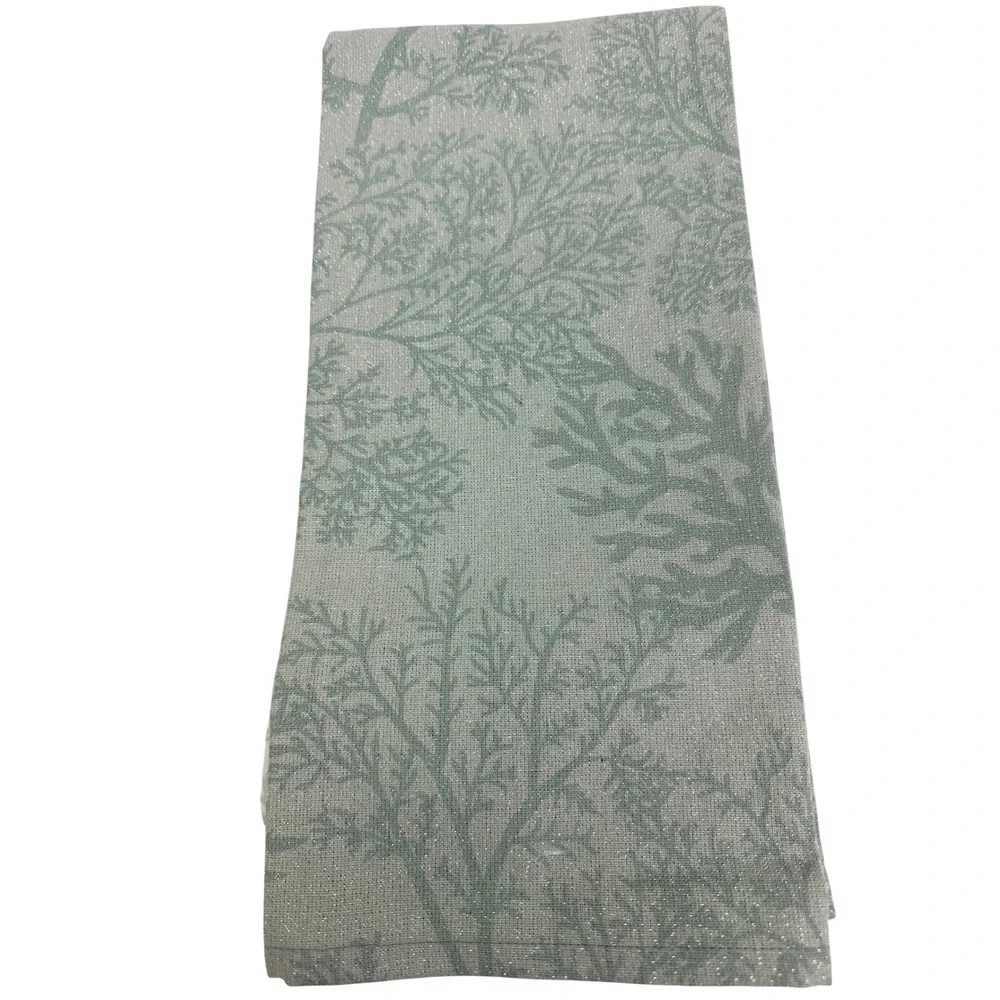 Coastal Seahorse Beaded Sage Green Coral Cotton Tea Towel Set 2pc 28x24.5